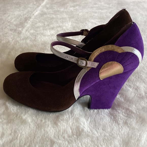 EUC MARC JACOBS Brown & Purple Mary Jane Color Block Metallic Accents Sz 37 1/2 - Picture 4 of 16
